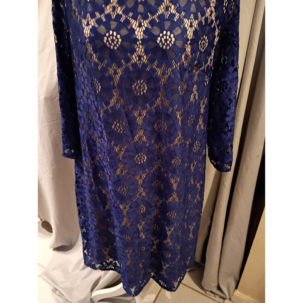 Jessica Howard Dress Blue Lace Over Tan Lining Sz 16 Feminine Spring - Picture 3 of 11
